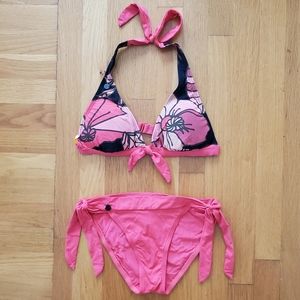 Lole bikini swimsuit sz med pink/black floral